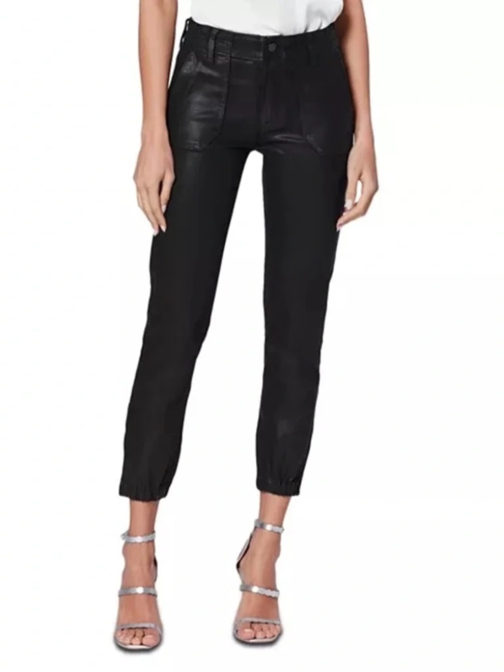 Paige Mayslie cropped coated black denim with ankle zipper